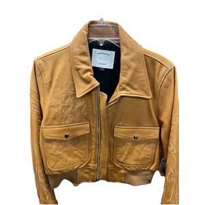 Understated Leather Tooled Leather Jacket S Brown Boyfriend "Wont Back Down"